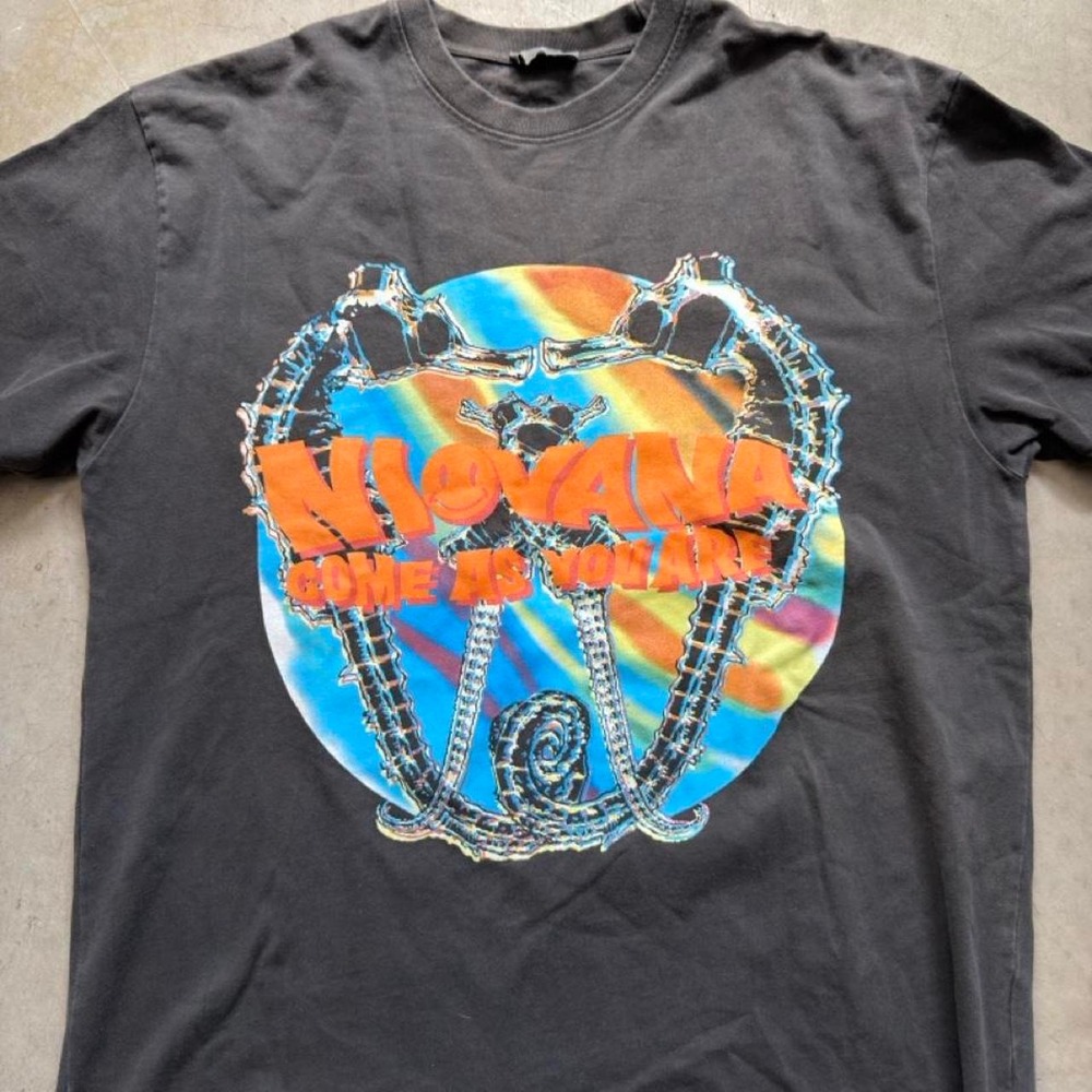 Vintage 90s Y2K Novana Come As You Are Octopus Graphic T-Shirt Black Grey Mens M - Picture 2 of 4